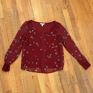 LC Lauren Conrad Burgundy Floral Cardigan